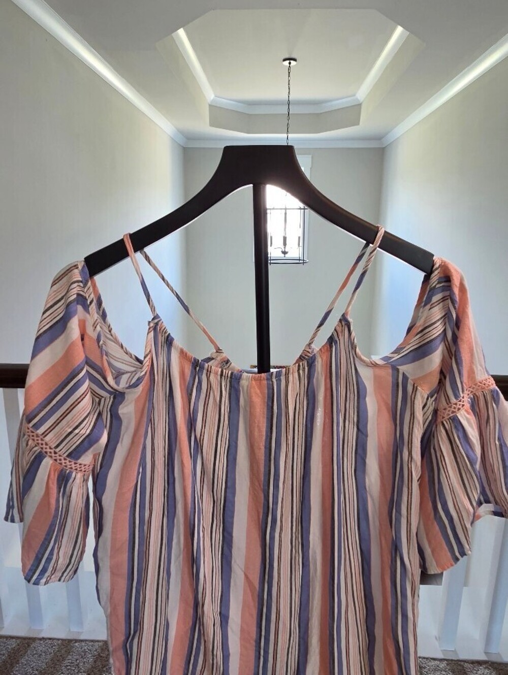 Main Strip Women's Striped Cold Shoulder Blouse, Size Large
